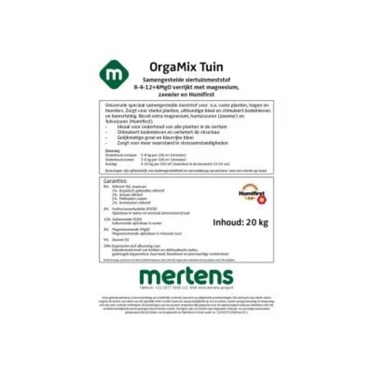 OrgaMix Tuin 8-4-12+4 MgO 20 Kg +zeewier Met HF 1 OrgaMix Tuin 8-4-12+4 MgO 20 Kg +zeewier Met HF